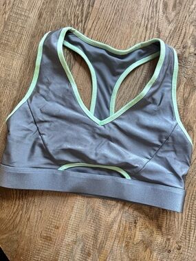 Fabletics Gray Sports Bra with Mint Trim